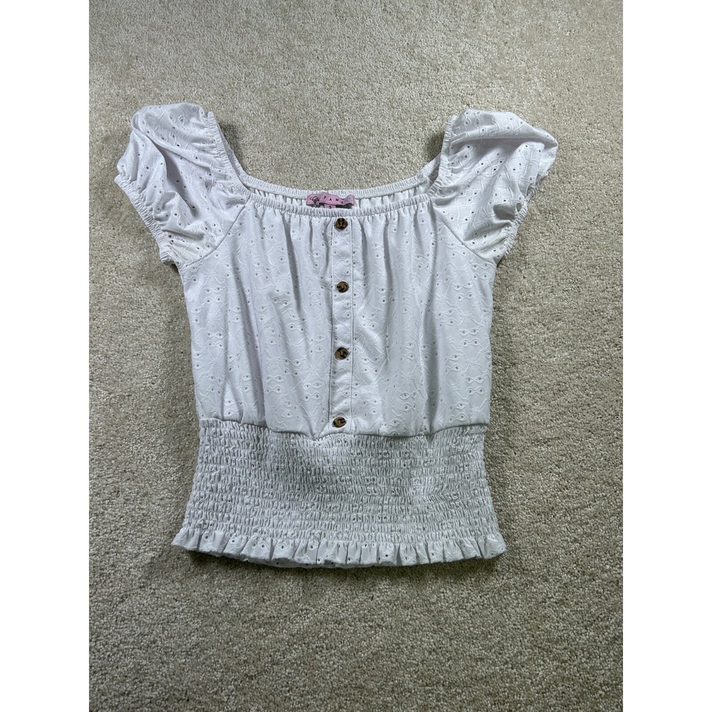 Crave Fame Womens Size S White Crop‎ Top Milkmaid Peasant Eyelet